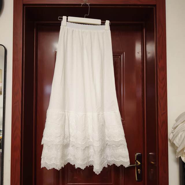 Japanese Mori Girl Literary Girls Niche Design Versatile Lace Elastic Waist Cake Skirt Half-Both Long Skirt