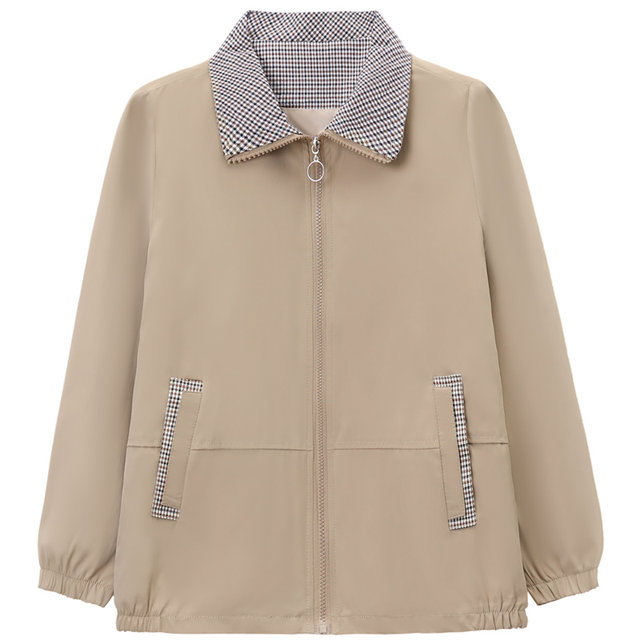 Middle-aged and elderly spring and autumn coats for women thin windbreakers fashionable large size middle-aged mothers spring short jacket casual top
