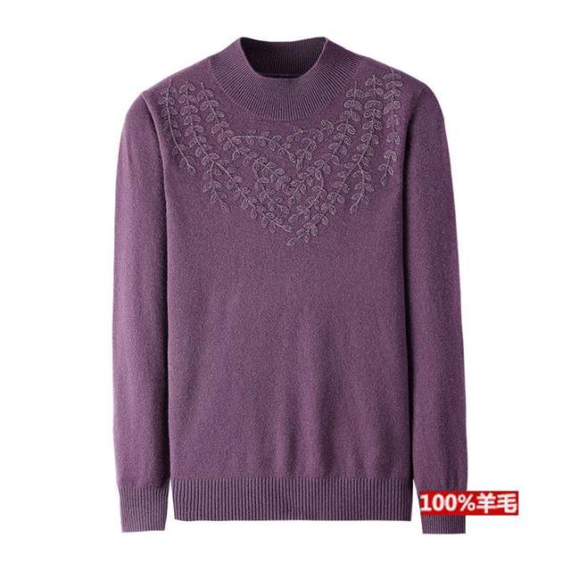 
Women's new mother's wear 100% pure wool sweater plus size bottoming sweater for middle-aged and elderly thickened autumn and winter sweater