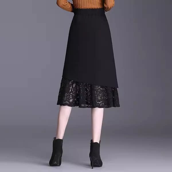 Black fishtail skirt for women 2025 new summer lace skirt A-line high waist drooping mid-length hip wrap skirt
