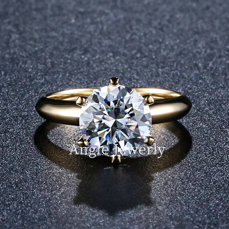18k黄金彩金莫桑石戒指1克拉经典简约六爪订婚结婚 18k黄金彩金莫桑石戒指1克拉经典简约六爪订婚结婚