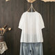 Summer large size 200 Jin [Jin equals 0.5 kg] Lace neck short-sleeved cardigan fat mm lace design white shirt beautiful small shirt