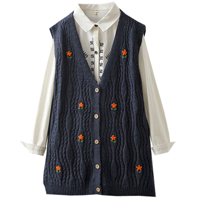 Spring and Autumn Number 200jin [Jin is equal to 0.5 kg] Literary Fan Embroidery Flower Age Cover Cardigan Ves.