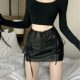 150 small skirt with Autumn and winter xs size small lace-up pu short skirt A-line skirt leather skirt 145 plus small size xxs
