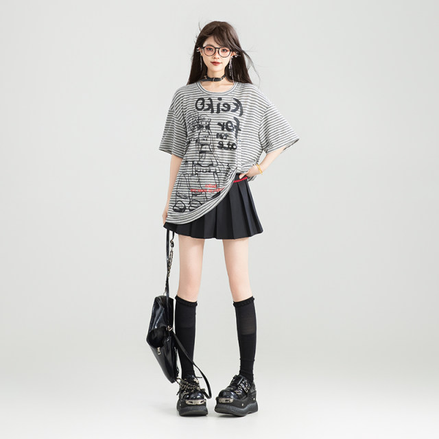 KEIKO [Anti-exposed] Shell embroidered black pleated skirt 25 summer commuting high waist A-line slim short skirt