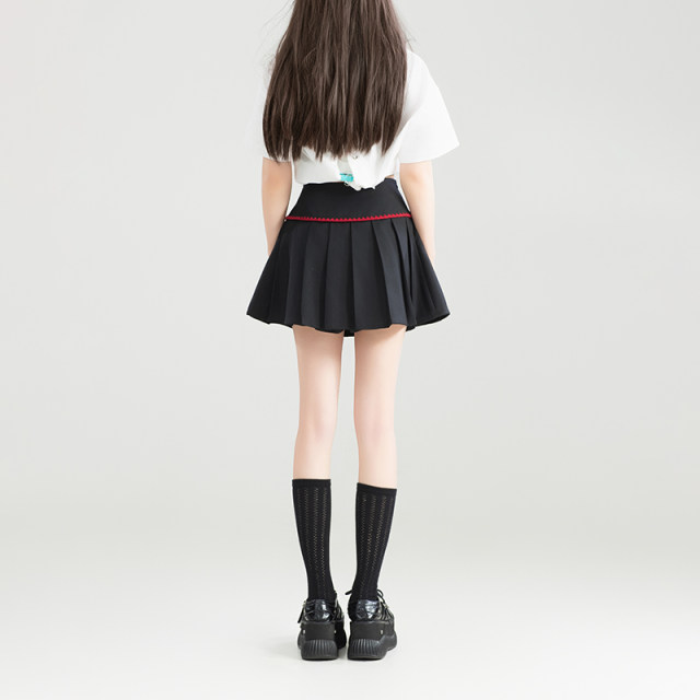 KEIKO [Anti-exposed] Shell embroidered black pleated skirt 25 summer commuting high waist A-line slim short skirt