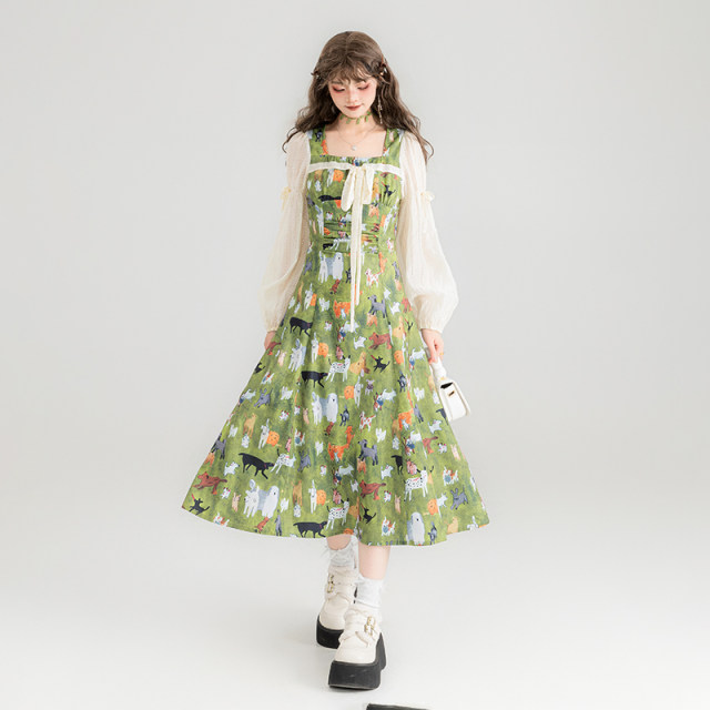 Keiko Mint Man Po Wind Oil Painting Flower Dress 2025 Spring and Summer French holiday
