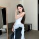 Spring new sexy pure and irregular ruffled ribbon design strapless girl solid color top for women
