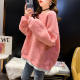Large size fake two-piece lamb fur round neck sweatshirt for women ins winter new Korean loose plush thick top
