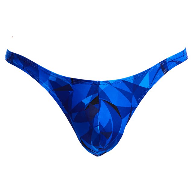 Dark sapphire ultra-low-slim narrow-edged men's swimming trunks triangle half-pack T-shaped bikini sexy tight and sexy
