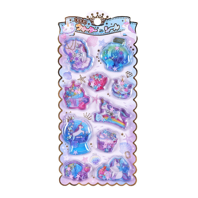 Colorful three-dimensional fantasy diamond shiny quicksand shaking water 3D sticker unicorn sticker girl decoration mobile phone case