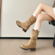 Genuine leather~Heightening Maillard short boots for women 2025 super fire boots mid-calf Martin boots western cowboy boots