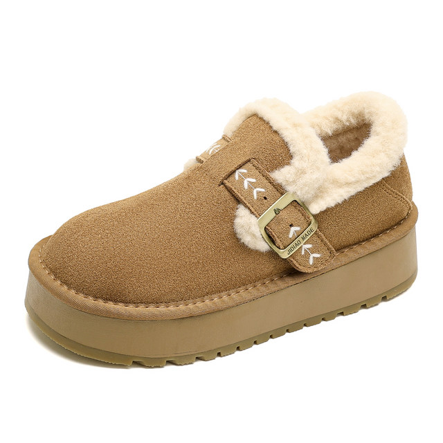 Genuine leather ~ thick-soled Birkenstock shoes for women 2025 new winter furry shoes plus velvet thickened snow boots warm cotton shoes