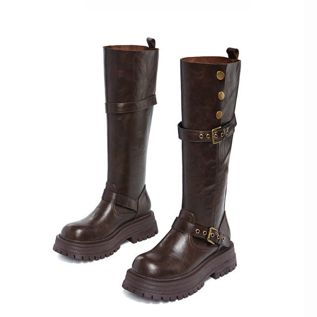 2025 autumn and winter new small size thick leg long boots knight boots black thick sole high boots boots women