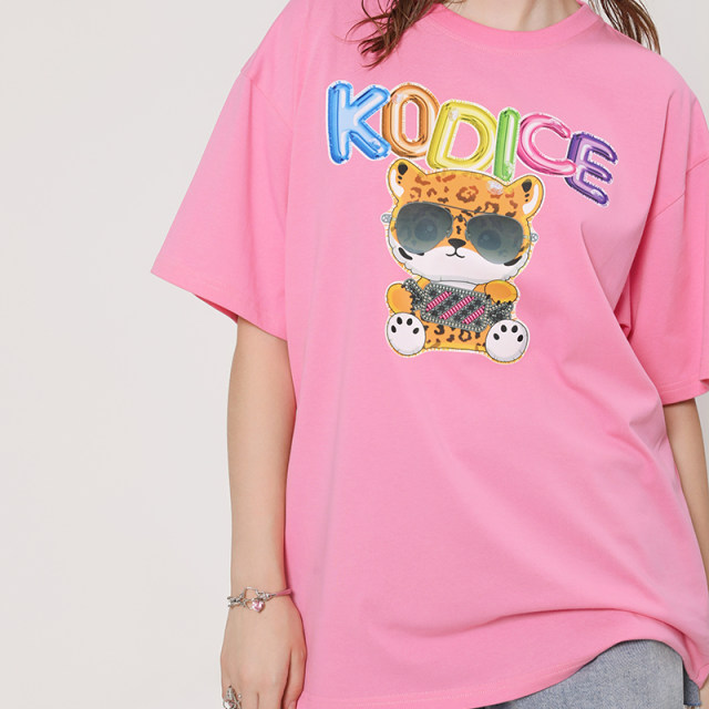 kodice spring and summer new pink cotton round neck T-shirt short-sleeved top cartoon printed loose casual women's clothing
