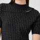 kodice autumn and winter new women's black half-high neck hot diamond hollow knitted dress slim short-sleeved fashion