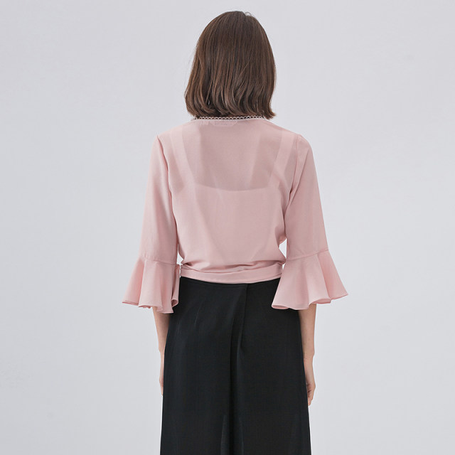 New product solid color sunscreen shirt for women's lace design lotus leaf 700% sleeve jacket for women's summer thin