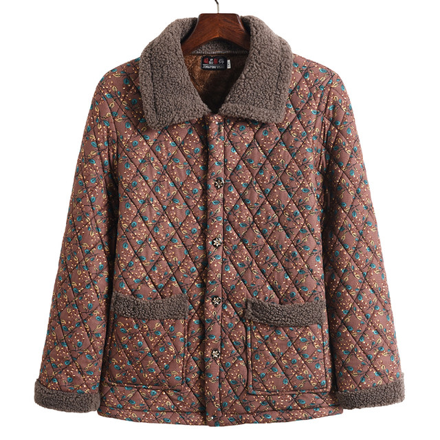 Mother's autumn and winter velvet coat for middle-aged and elderly women large size loose lapel cotton coat three-layer thickened cotton top