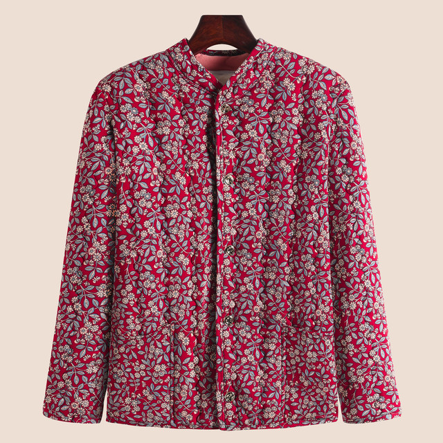 Mom's winter floral cotton coat for middle-aged and elderly people's new style plus velvet patch warm cotton coat grandma wears a small cotton coat inside and outside