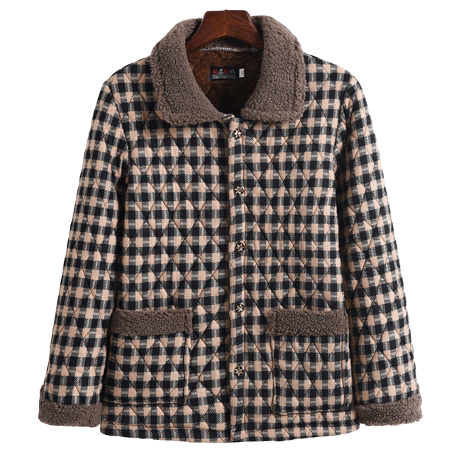 Mother's autumn and winter velvet coat for middle-aged and elderly women large size loose lapel cotton coat three-layer thickened cotton top