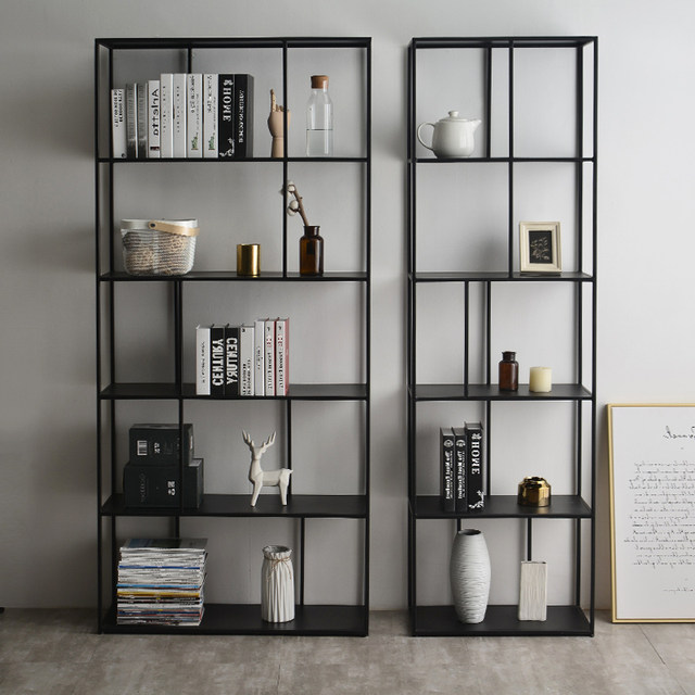 Tiefan Nordic living room floor-standing steel bookshelf wrought iron storage rack simple steel frame whole wall storage partition bookcase