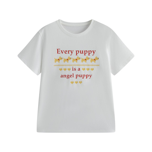 Berry Likes You and Huan Dapang Customized Letter Printed Front Shoulder Short Sleeve T-shirt for Women Loose and Versatile Round Collar Top