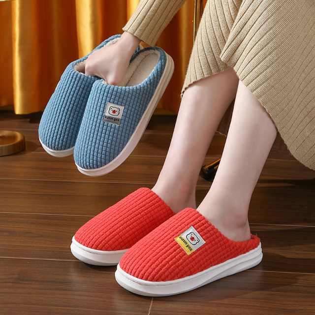 2025 new cotton slippers ladies in autumn and winter plus velvet hair thick bottom indoor anti -skid home warm confinement men's