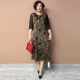 2025 summer new loose large-size quarter-sleeved printed dress V-neck middle-aged mother wears over-knee skirt for women