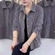 Middle-aged mother wears high-end corduroy jacket 2025 autumn new fashion polo collar double-pack shirt top for women