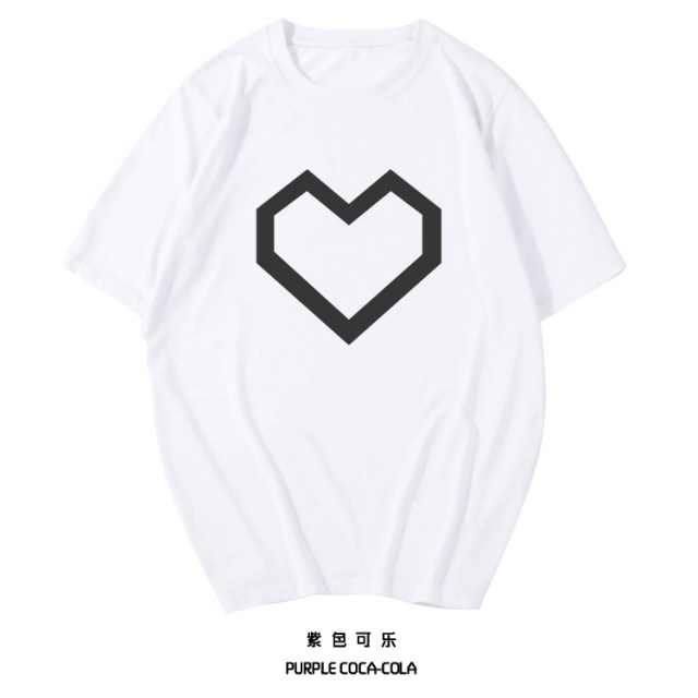 2018 new heart -type pattern printing wild cotton pure cotton summer shirt short -sleeved round neck student tide brand T -shirt