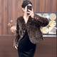 Light luxury fur one-piece jacket leopard print warm and high-end 2024 winter small V-neck imitation mink vintage cardigan