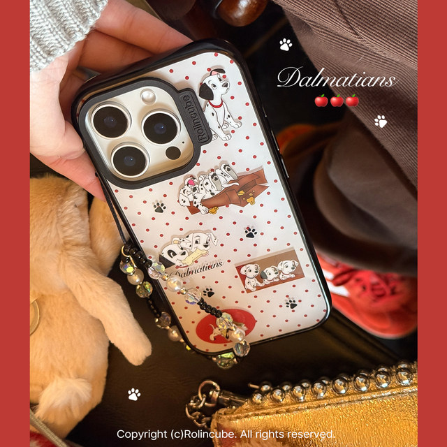 Rolincube original Apple 16ProMax mobile phone case cute Dalmatian suitable for 17 new iPhone17Pro cartoon 16Pro double layer 15Pro all-inclusive 17ProMax black border anti-fall