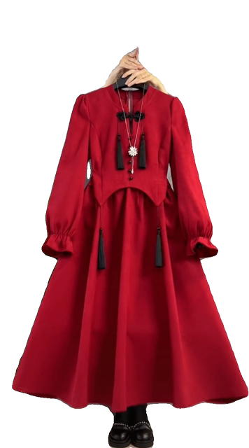 Autumn and winter new large size women's fat MM national circus decorative dress long skirt shows thin and dignified temperament model medium long skirt