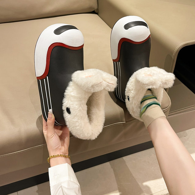New mid-calf rain boots for women in autumn and winter plush and velvet thickened outer wear versatile fashionable cute little rabbit snow boots