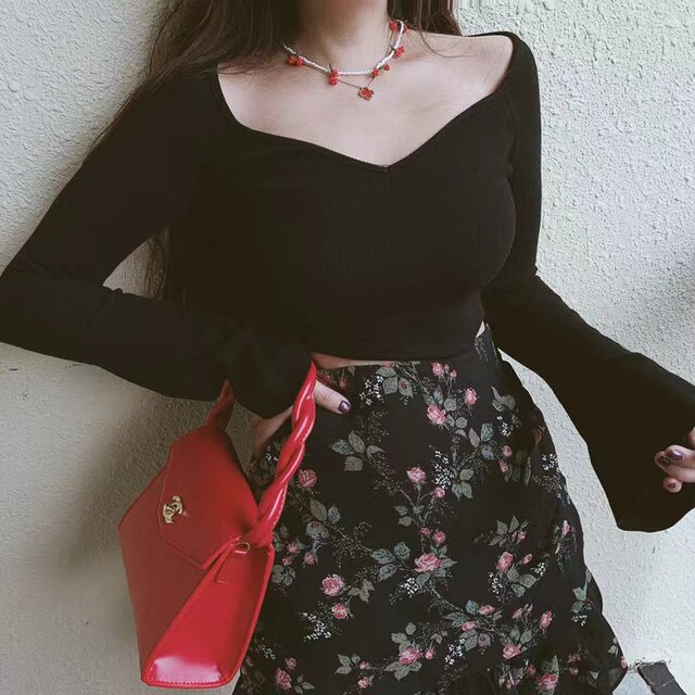 Retro floral skirt female summer A -line skirt large fat MM new chiffon high waist skirt covered ruffled skirt