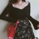 Retro floral skirt female summer A -line skirt large fat MM new chiffon high waist skirt covered ruffled skirt