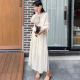 South Korea Chic Autumn Elegant Temperament Round Neck Heavy Industry Hollow Lace Hook Flower Staggering Corporal long -sleeved dress