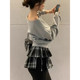 Liangliang's double-layer ruffle plaid skirt for women in spring and summer new retro age-reducing side lace-up layered skirt