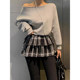 Liangliang's double-layer ruffle plaid skirt for women in spring and summer new retro age-reducing side lace-up layered skirt