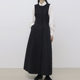 South Korea Chic Autumn Simple lapel bubble sleeve -sleeve shirt+pleated strap dress long skirt sleeve female
