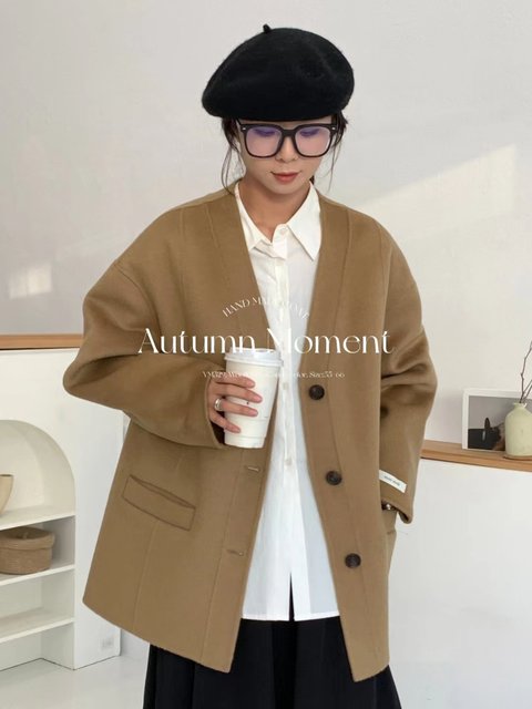 Special offer Korean new short wool coat 529 collarless casual commuter women's wool coat
