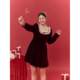 Zhang Large Size Women's Fat Sister mm Slim Temperament Retro Style Velvet Skirt Square Collar Waist Long Dress
