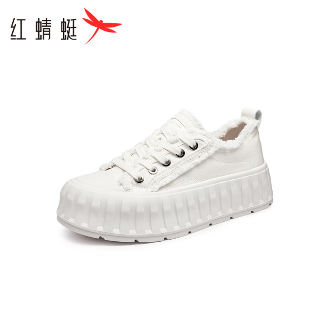 Red Dragonfly Cookies Canvas Shoes Women's Spring and Autumn New Women's Shoes All-match Thick Sole Sponge Cake Shoes Fashion White Shoes Casual