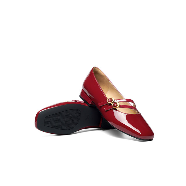 Red Dragonfly Red Single Shoes Women's 2025 New Women's Shoes Wedding Shoes French Retro Mary Jane Shoes Comfortable Thick Heel Leather Shoes