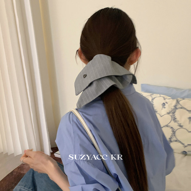
suzyacc kr niche simple high-end Earlobe Jinchen same style striped square scarf low ponytail hair tie