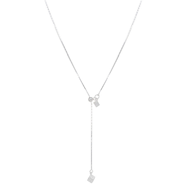 
suzyacc kr versatile sterling silver square pendant pull-out necklace for women 2025 new simple niche high-end necklace