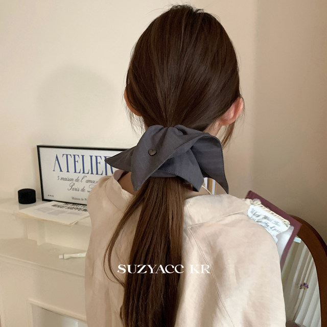 
suzyacc kr niche simple high-end Earlobe Jinchen same style striped square scarf low ponytail hair tie