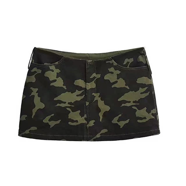 Hot girl denim hip skirt low waist old camouflage skirt women summer French retro work skirt slim mini skirt