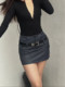 Large size work dress skirt for women American retro belt skirt pants high waist hot girl miniskirt A-line black hip skirt