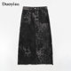 Duo has a new street-style 2025 summer new style, fashionable and trendy washing tie-dye straight skirt, fur-edged skirt, denim skirt
